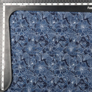 Blue And White Floral Pattern Digital Print Crepe Satin Fabric