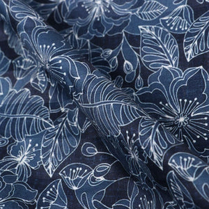 Blue And White Floral Pattern Digital Print Crepe Satin Fabric