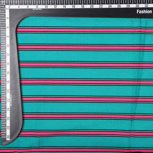 Green And Pink Stripes Pattern  Screen Print American Crepe Fabric