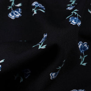 Black And Blue Floral Pattern Screen Print American Crepe Fabric