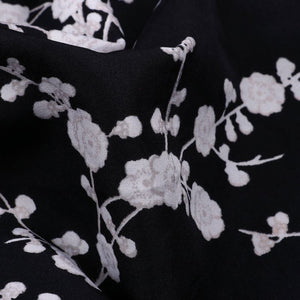 Black And White Floral Pattern Screen Print American Crepe Fabric