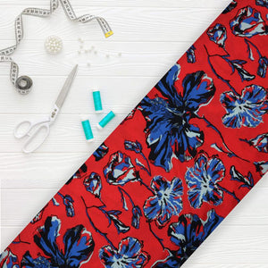 Red And Blue Floral Pattern Digital Print American Crepe fabric