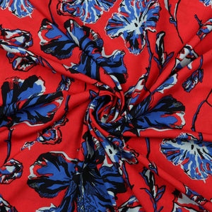 Red And Blue Floral Pattern Digital Print American Crepe fabric