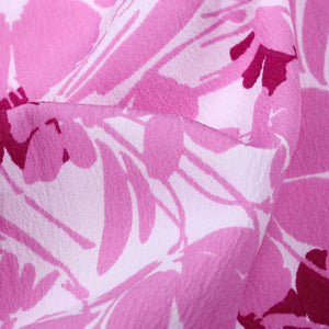 White And Pink Floral Pattern Screen Print Crepe Fabric