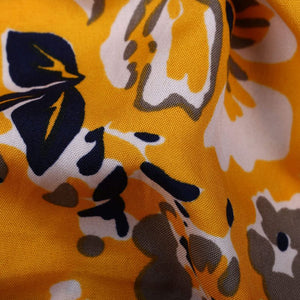 Yellow And White Floral Pattern Screen Print Crepe Fabric