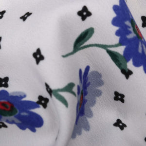 White And Cobalt Blue Floral Pattern Screen Print American Crepe Fabric