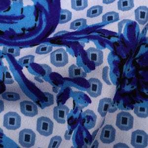 Blue And White Paisley Pattern Screen Print American Crepe Fabric