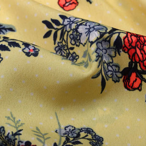 Light Yellow And Light Red Floral Pattern Screen Print American Crepe Fabric