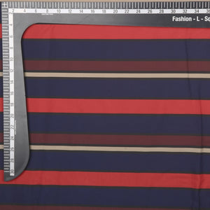 Red And Navy Blue Stripes Pattern Digital Print American Crepe Fabric