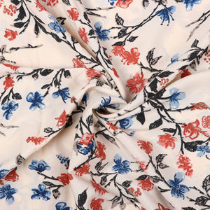Red And Blue Floral Pattern Screen Print American Crepe Fabric
