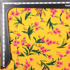 Yellow And Pink Floral Pattern Screen Print Crepe Fabric