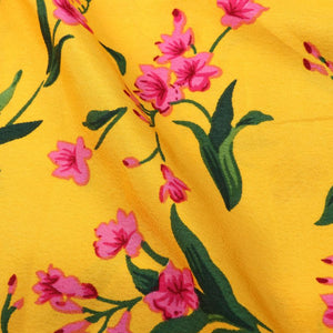 Yellow And Pink Floral Pattern Screen Print Crepe Fabric