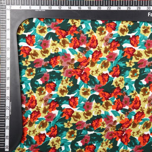 Red And Green Floral Pattern Screen Print Crepe Fabric