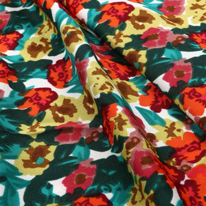 Red And Green Floral Pattern Screen Print Crepe Fabric