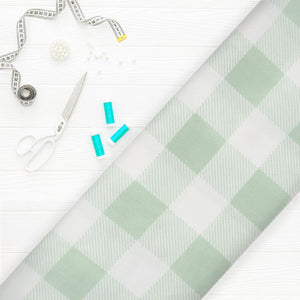 Mint Green And White Checks Pattern Screen Print Crepe Fabric