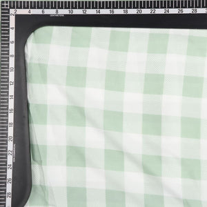 Mint Green And White Checks Pattern Screen Print Crepe Fabric