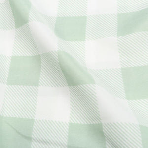 Mint Green And White Checks Pattern Screen Print Crepe Fabric