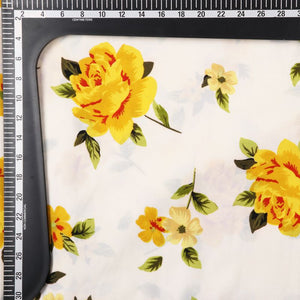 Off White And Yellow Floral Pattern Digital Print Crepe Fabric