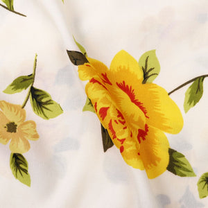 Off White And Yellow Floral Pattern Digital Print Crepe Fabric