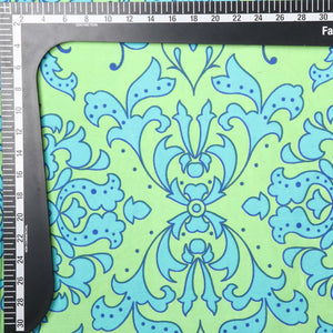 Mint Green And Baby Blue Floral Pattern Screen Print Crepe Fabric