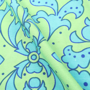 Mint Green And Baby Blue Floral Pattern Screen Print Crepe Fabric