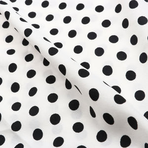 White And Black Polka Dots Pattern Screen Print Crepe Fabric