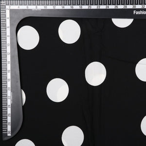 Black And White Polka Dots Pattern Screen Print Crepe Fabric