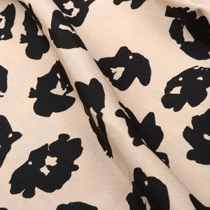 Light Beige And Black Floral Pattern Screen Print Crepe Fabric