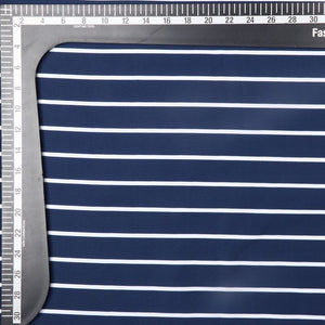 Navy Blue And White Stripes Pattern Digital Print Crepe Fabric