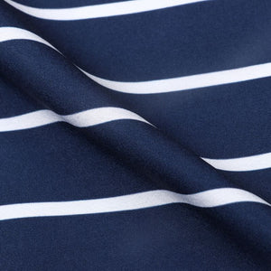 Navy Blue And White Stripes Pattern Digital Print Crepe Fabric