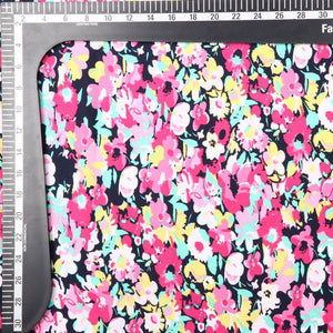 Pink And Yellow Floral Pattern Screen Print Crepe Fabric