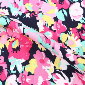 Pink And Yellow Floral Pattern Screen Print Crepe Fabric