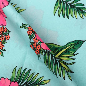 Turquoise And Neon Pink Floral Pattern Digital Print Crepe Fabric