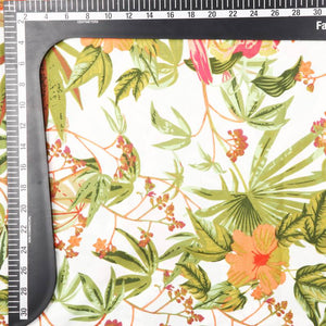 White And Green Floral Pattern Digital Print Crepe Fabric