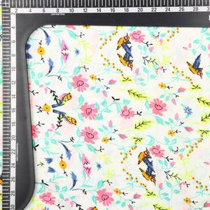 White And Blue Floral Pattern Digital Print Crepe Fabric