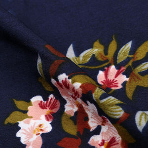 Dark Blue And Pink Floral Pattern Screen Print Ameircan Crepe Fabric