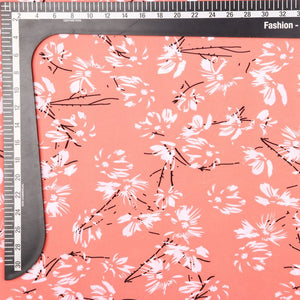 Peach And White Floral Pattern Screen Print Ameircan Crepe Fabric