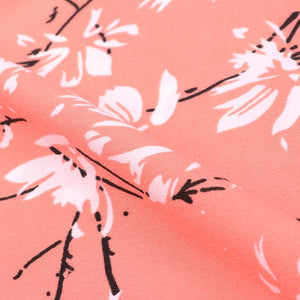 Peach And White Floral Pattern Screen Print Ameircan Crepe Fabric