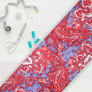 Red And Blue Paisley Pattern Screen Print American Crepe Fabric