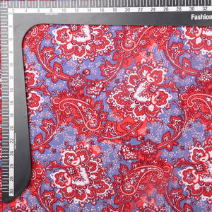 Red And Blue Paisley Pattern Screen Print American Crepe Fabric
