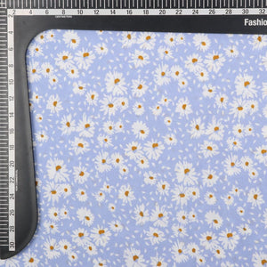 Sky Blue And White Floral Pattern Digital Print Ameican Crepe Fabric