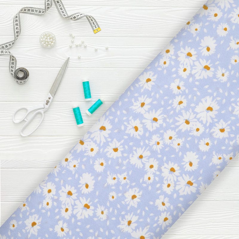 Sky Blue And White Floral Pattern Digital Print Ameican Crepe Fabric ...
