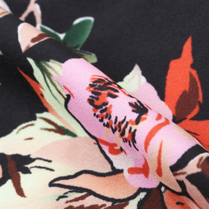 Black And Orange Floral Pattern Screen Print American Crepe Fabric