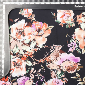 Black And Orange Floral Pattern Screen Print American Crepe Fabric