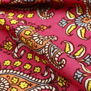 Dark Pink And Yellow Traditional Pattern Screen Print Crepe Fabric