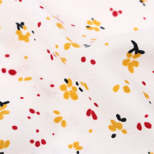 White And Yellow Floral Pattern Screen Print American Crepe Fabric