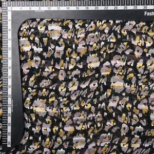 Black And Yellow Animal Pattern Screen Print Chiffon Satin Fabric