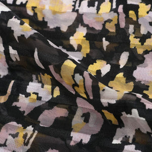 Black And Yellow Animal Pattern Screen Print Chiffon Satin Fabric