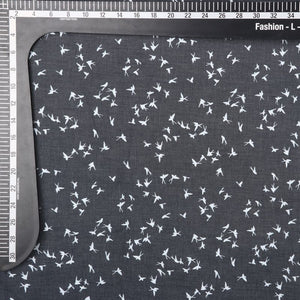 Grey And White Bird Pattern Screen Print Denim Fabric