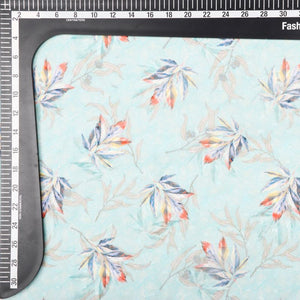 Light Turquoise And Dark Blue Leaf Pattern Digital Print Georgette Dobby Fabric